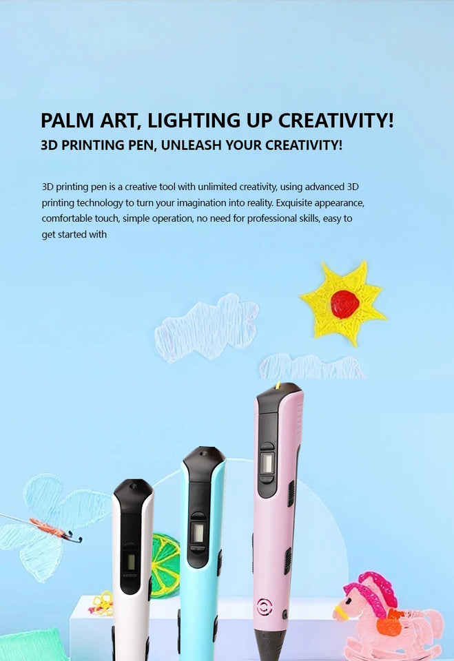 New 3D Printing Pen LCD Display Screen 1.75mm ABS/PLA 0.7mm Diameter Material Kids DIY Drawing Pen Christmas Birthday Gifts
