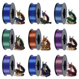 KINGROON 5KG Silk Tricolor PLA Filament 1.75mm, Three-colour Coextrusion 3D Printing Material, New Color Change, 5Roll 1kg/Spool