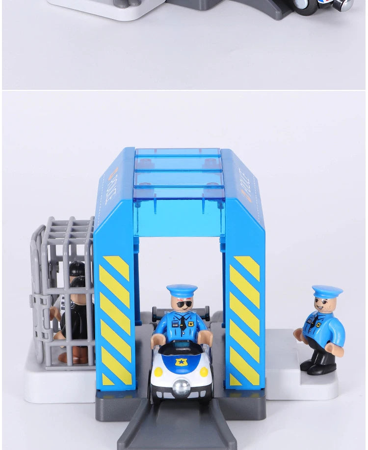 Set Police Thief Catching Building Block Suit Compatible With Wooden Train Track Plastic Police Station Children's Toys Gifts
