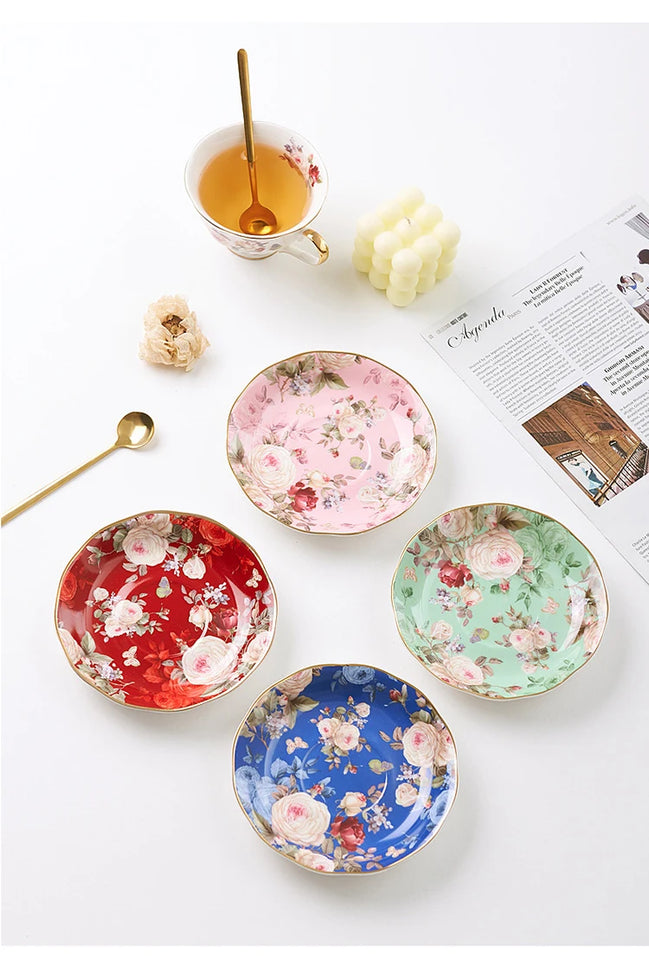 English Camellia Coffee cup & Saucer Set, Light luxury Home afternoon Tea cup and plate, Girls' gift, High appearance level cups
