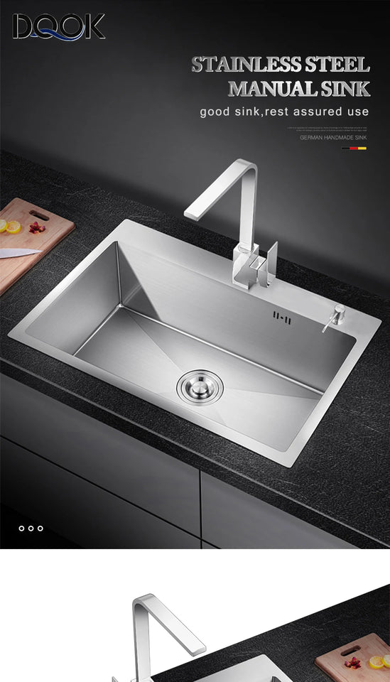 DQOK Stainless Steel Kitchen Sink Slot Dish Basin Kitchen sink Drain Basket And Drain Pip Rectangular