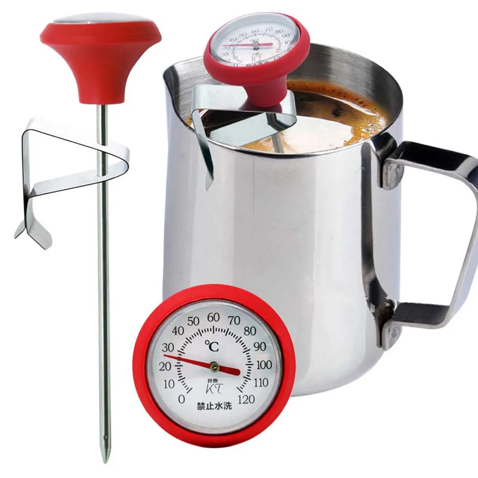 Coffee Milk Thermometer 0-120°C | Stainless Steel Digital-Free Temperature Gauge with Clip for Espresso, Latte, Tea & Hot Drinks