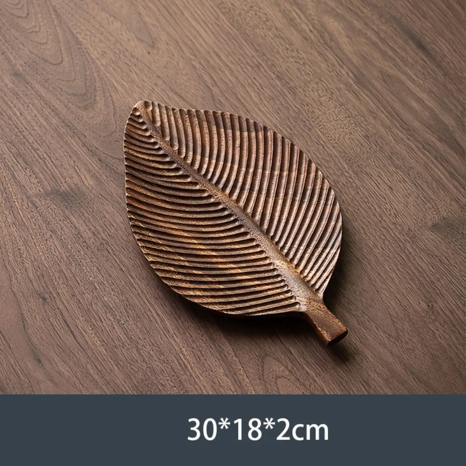 Retro Walnut Tea Tray Wooden Round Serving Platter Tray Leaf Storage Wooden Tea Tray Plate Tea