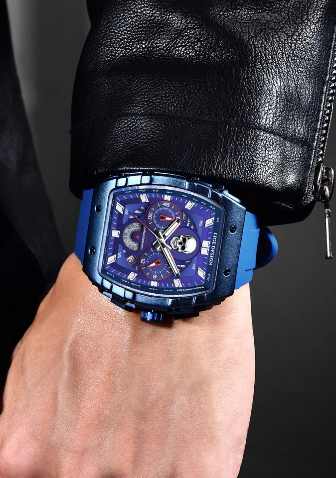 LIGE Brand Mens Watch Skeleton Skull Dial Sports Military Watches Men Fashion Luxury Waterproof Quartz Watch Chronograph Relogio