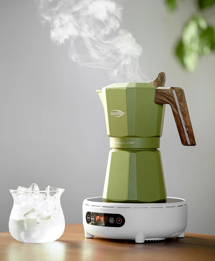 IKAPE Espresso Moka Pot and infrared ceramic hob Set,220V With Temperature Control Stovetop Espresso Machine For Coffee Lover