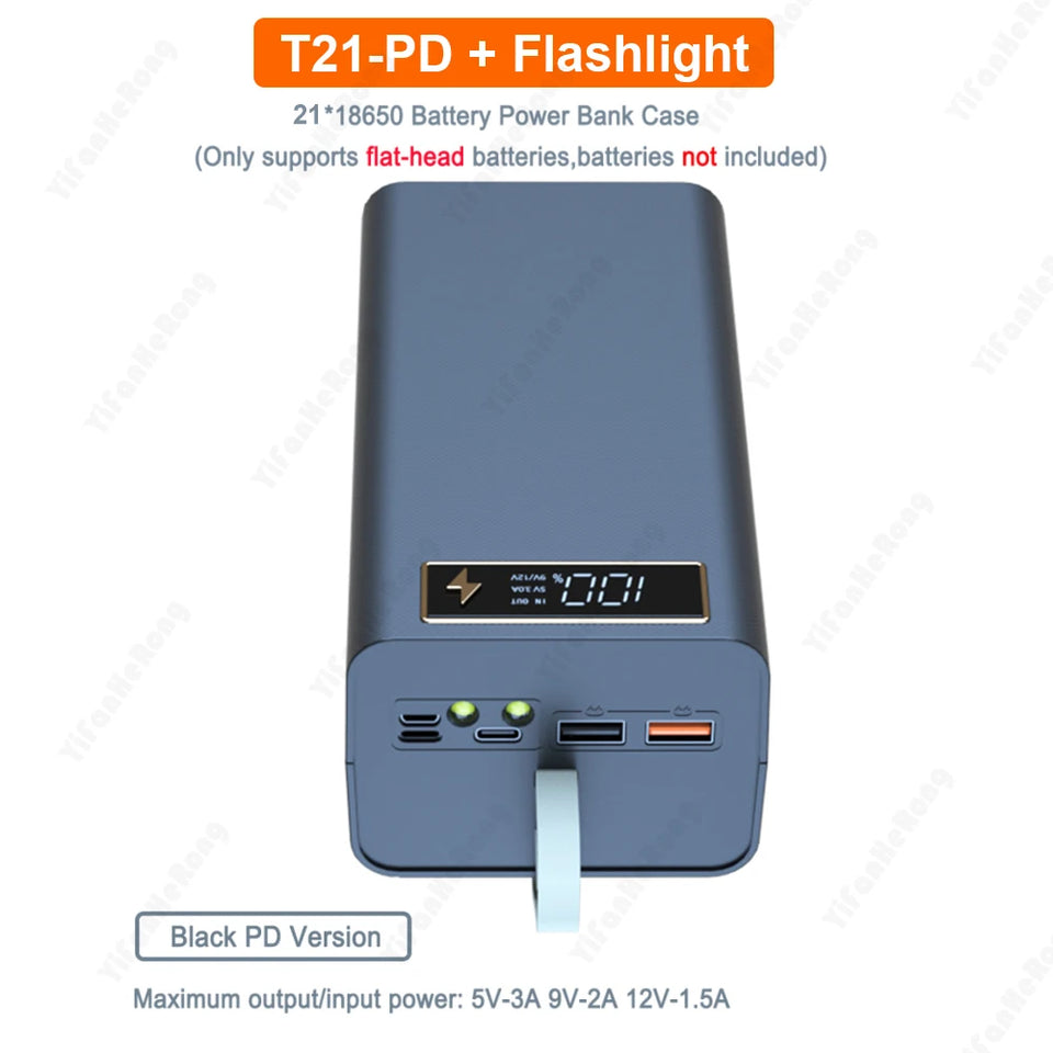 DIY Shell Case 18650 Battery Storage Box Holder USB 21*18650 Power Bank Battery Box Support Quick & Wireless Charger