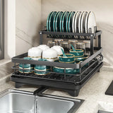 2026 Upgraded New Model - 1.5-Layer Carbon Steel Dish Rack, with Drain Tray, Commercial-Grade Tableware Storage Rack – Large Capacity, Rust-Proof, Includes Cutlery Rack and Cutting Board Rack, Suitable for Families of 4-6 P