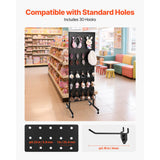 SucceBuy Standing Pegboard Display Stand with Swivel Caster & 30 Hooks Thickened  Steel Peg Board Panel for Grocery Retail Store