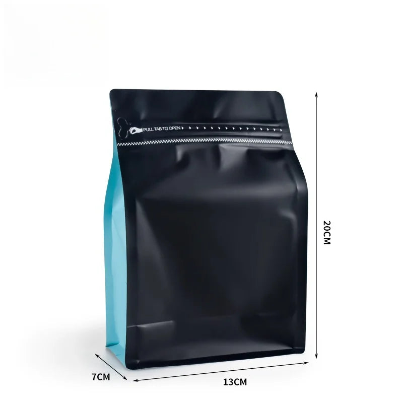 StoBag 50pcs 250g Coffee Beans Packaging Bag with Valve Aluminum Foil Heat Sealing for Powder Tea Nuts Storage Reusable Pouch