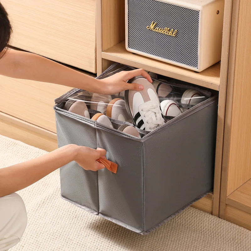 Foldable Shoes Storage Organizer 12 Grids Visible Jeans Clothes Storage Boxes Dust-proof Closet Shoe Storage Containers