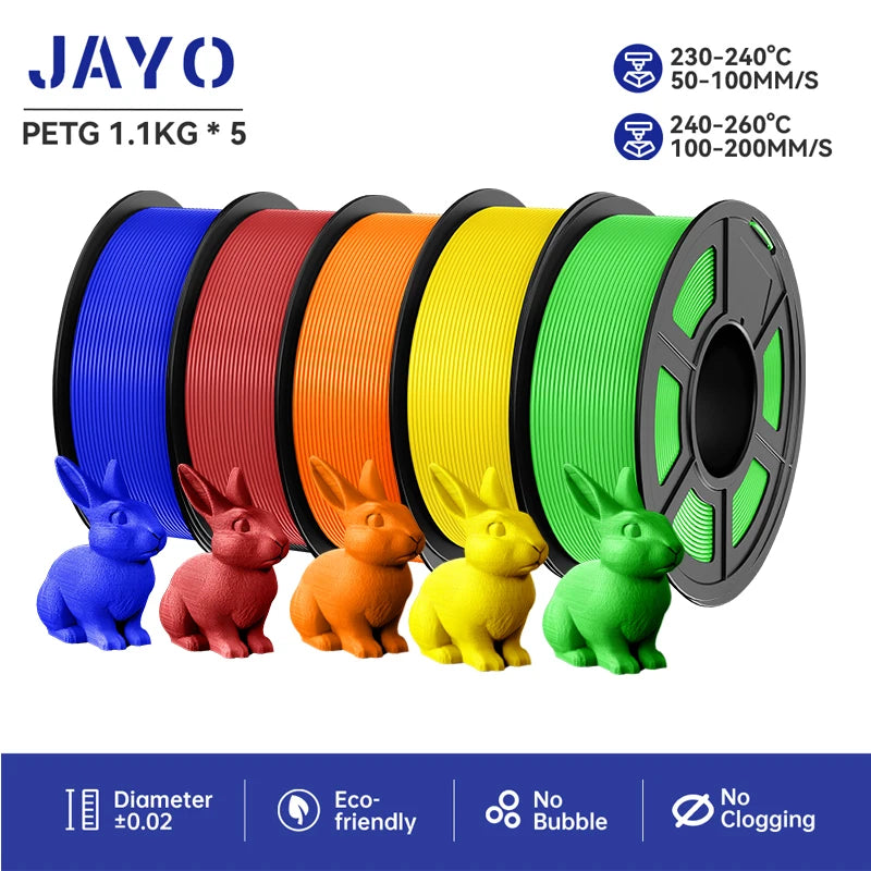 JAYO filaments petg 5Rolls Mixed colors 3D Printer Filament 1.75mm 100% No Bubble FDM 3D Printer Materials DIY Gift 1.1KG/1rolls