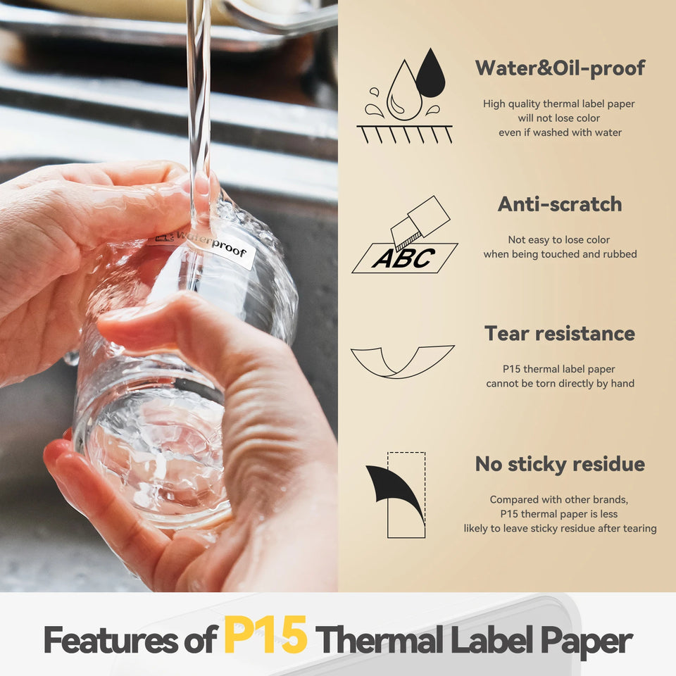 Labelwell 5/10PK P15 Thermal Label Sticker 12x40mm 15x30mm Label Tape Compatible for Marklife P15 P12 P11 L12 D30 Label Printer