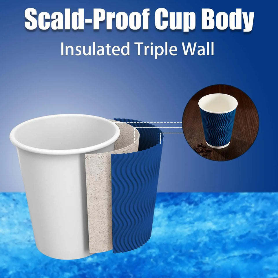 12OZ Coffee Cups Disposable Paper Coffee Cups Insulated Corrugated Kraft Ripple Wall Cup for Hot Beverage or Tea Drink Hot Water