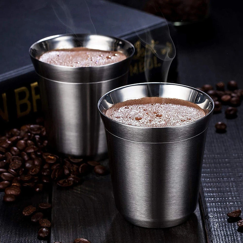 1pcs 80ml 160ml 250ml Mini Coffee Cups High Quality Stainless Steel Double Wall Heat-insulating Coffee Cups Portable Drink Cups
