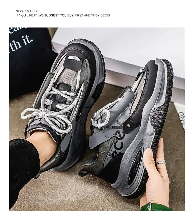 Chunky Sneaker Plus Size 45 46 47 48 Men Designer Sport Shoes Fashion Casual Leather Fabric Height Increased Flat Platform Shoes