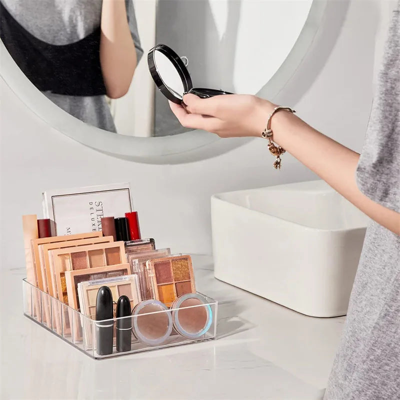 Makeup Organizer for Eyeshadow Palette and Lipstick Organizer 7 Section Desktop Divided Clear Plastic Cosmetic Tools Organizer