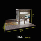 Diorama 1/64 Car Parking Lot with LED Lighting Japanese Commercial Building Model Scene Garage Display Model US
