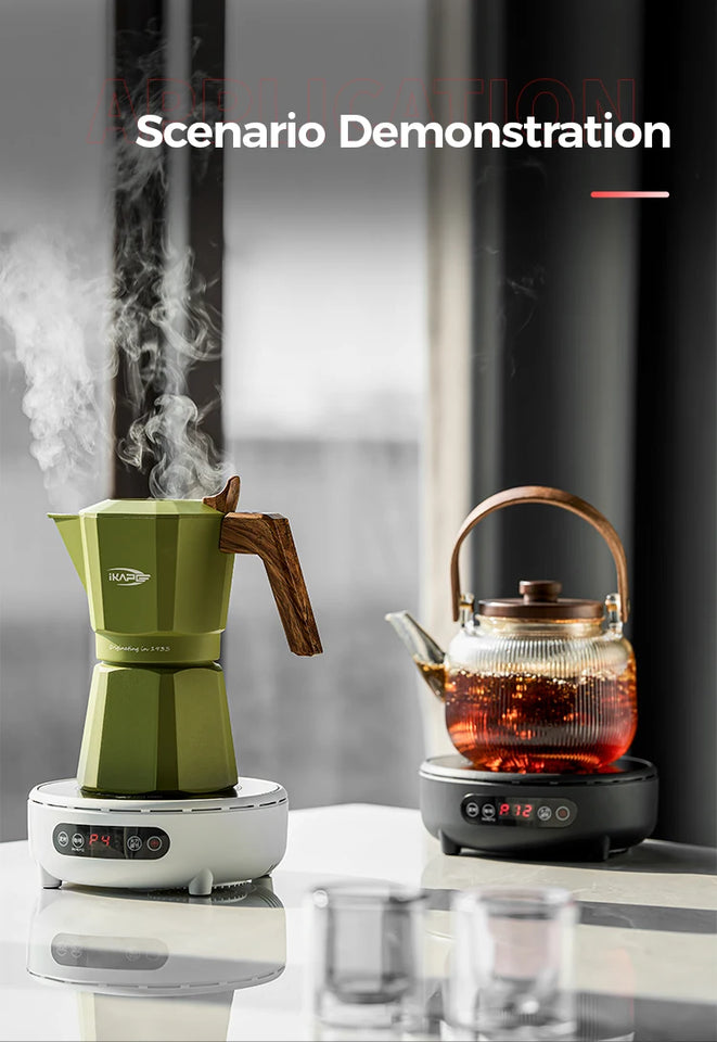 IKAPE Espresso Moka Pot and infrared ceramic hob Set,220V With Temperature Control Stovetop Espresso Machine For Coffee Lover