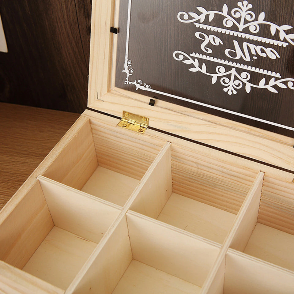 6 Grids Wooden Tea Box Portable Jewelry Box Divided Tea Storage Organizer Wood Storage Rack Coffee Tea Bag Storage Holder