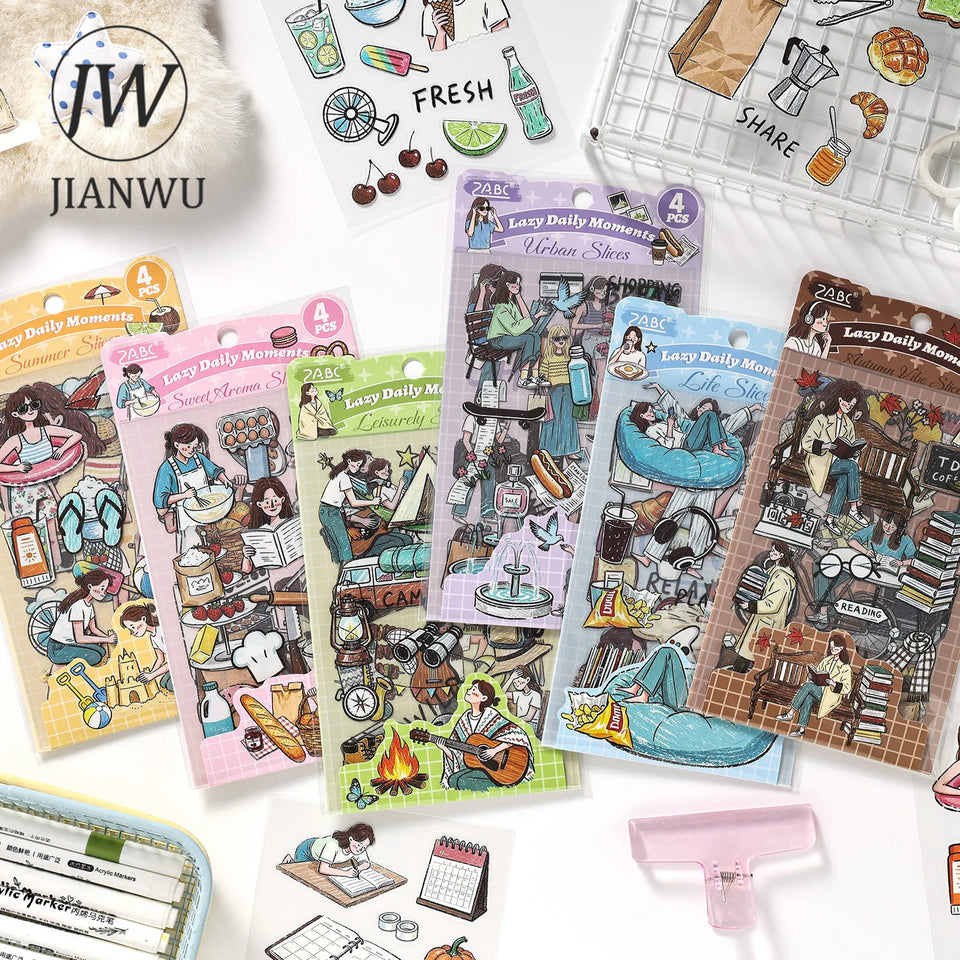 JIANWU Good Collection Book Series Vintage Life Character Landscape Material Collage PET Sticker Creative DIY Journal Stationery