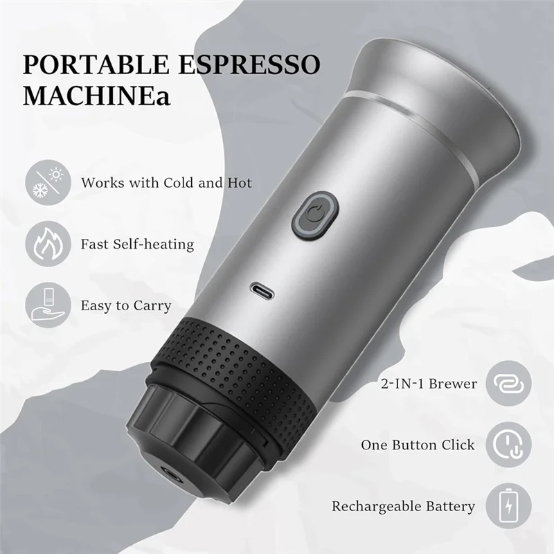 B89B-Ideal For Home& Travel, Portable Espresso Coffee Machine 3-In-1, Wireless& Electric, Compatible With Capsules& Powder