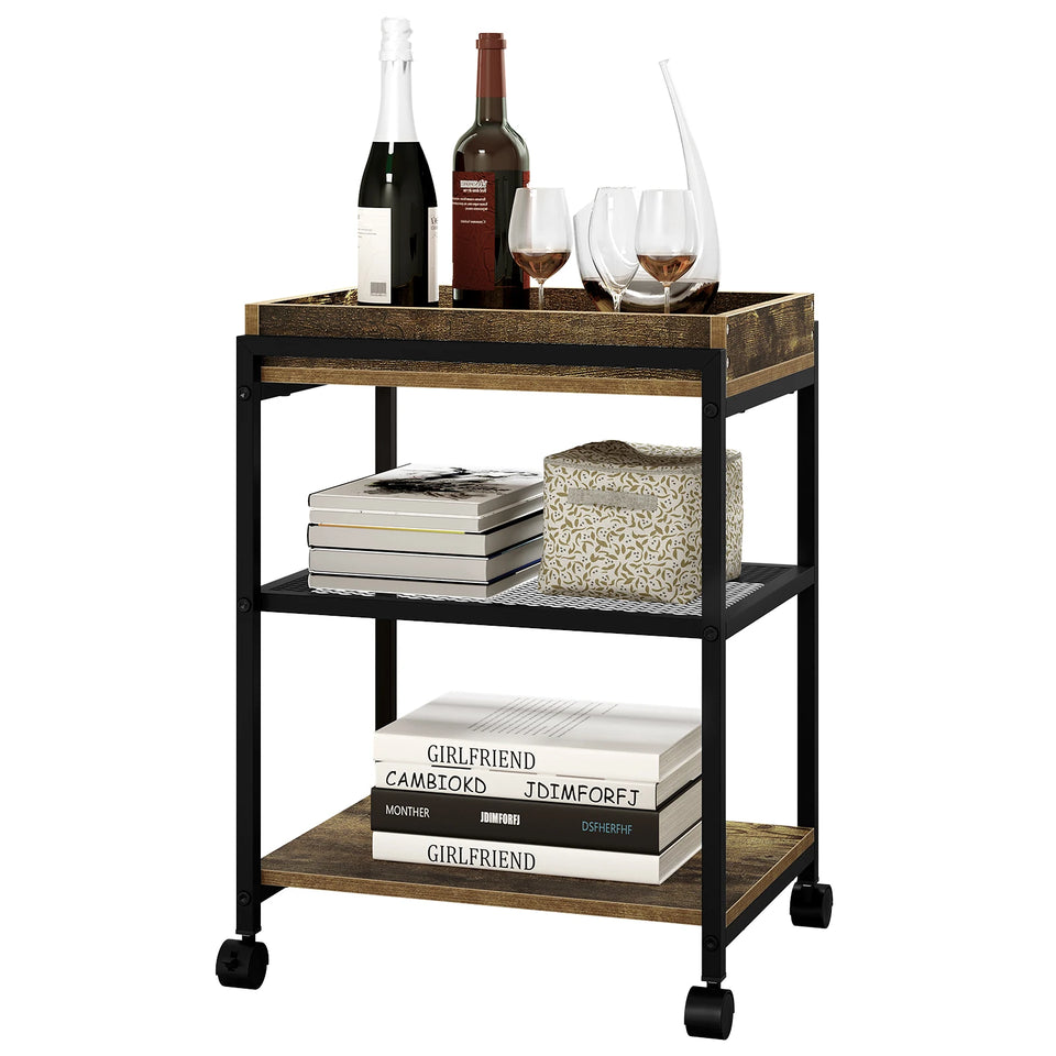 WOLTU 1PC Side Table 3-Tier Coffee Table Rolling Storage Cart with Removable Top Small End Table for Sofa Living Room Storage