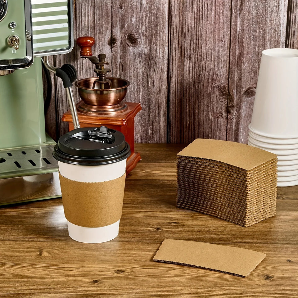50/100pcs Kraft Paper Coffee Cup Sleeves Disposable Cup Cover Drinks Protective Cover Non-Slip  Heat Insulation Cardboard Holder