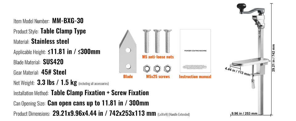 SucceBuy Manual Can Opener Commercial Table Clamp Opener for Large Cans Can Opener with Base Adjustable Height Industrial Opener