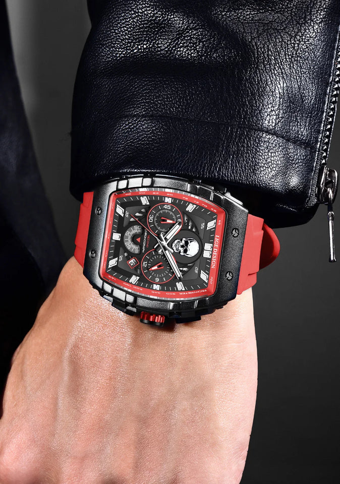LIGE Brand Mens Watch Skeleton Skull Dial Sports Military Watches Men Fashion Luxury Waterproof Quartz Watch Chronograph Relogio
