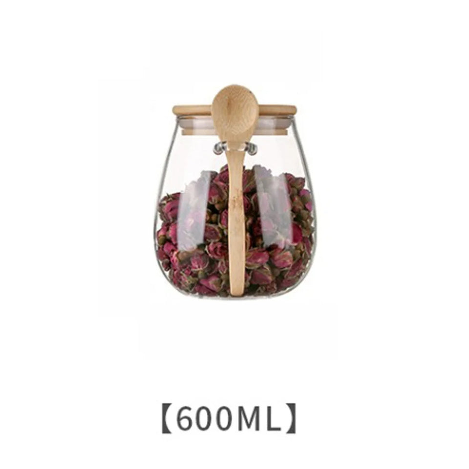 1pack 350/600/1000ml Airtight Glass Jar Storage Container with Bamboo Lid Food Storage Pots For Coffee Beans Tea Dried Grains