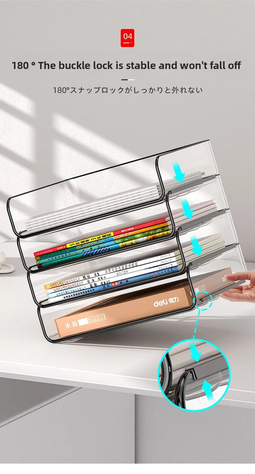 Desk Letter Tray Set, A4 Size Clear PET Stackable Document Organizer Office Desktop File Paper Holder Book Storage Rack.