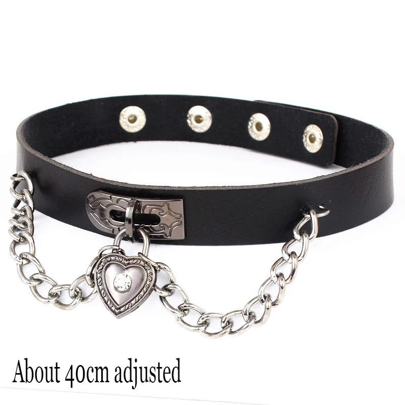 Woman Black Punk Choker Collar Necklace Sexy PU Leather Heart Lock Key Spike Chocker Gothic Cosplay Accessories Party Jewelry