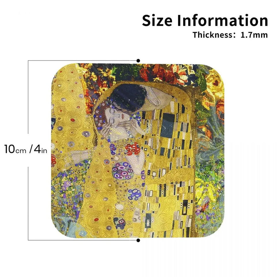 The Kiss By Gustav Klimt Coasters Kitchen Placemats Non-slip Insulation Cup Coffee Mats For Decor Home Tableware Pads Set of 4