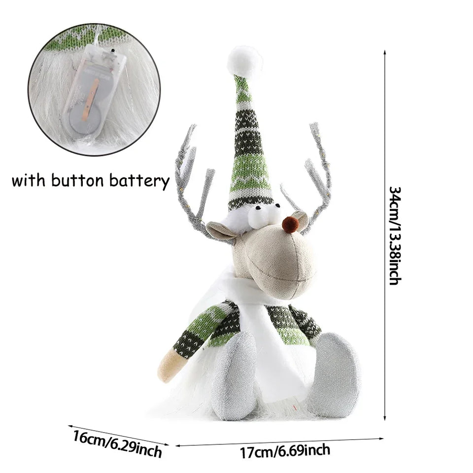Christmas Large Standing Elk Plush Doll With LED  Lights Navidad Figurine Reindeer Ornaments For Xmas Kid Gift Home Decorations