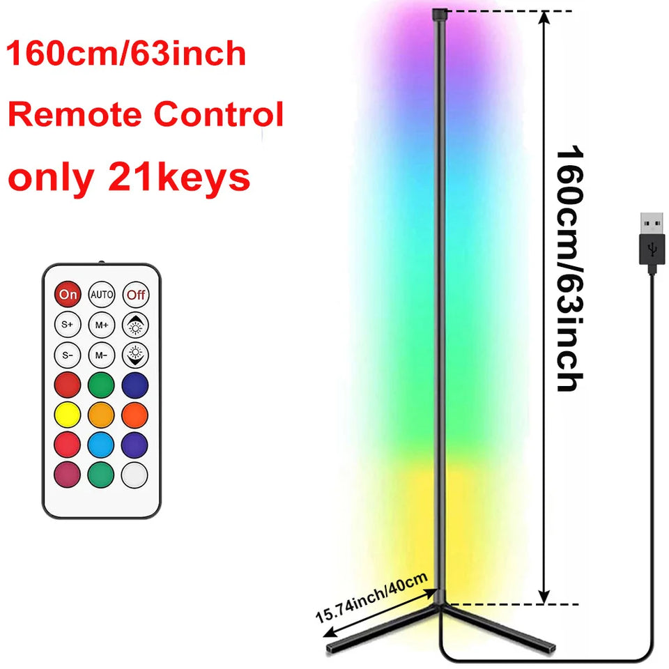 160cm Smart APP Bluetooth Corner Floor Lamp Dimmable RGB LED Ambient Light for Bedroom Gaming Room Christmas Decor Mood Lighting