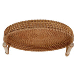 Coffee Table Decorative Tray Traditional Design Round Serving Tray with Solid Wood Handle Hand Woven Large Capacity for Home