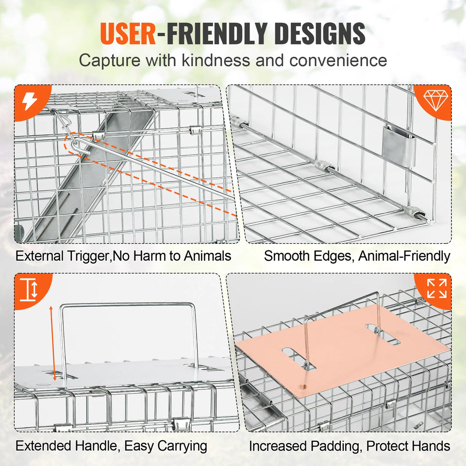SucceBuy Live Animal Cage Trap Humane Cat Rodent Control Folding with Handle for Rabbits Stray Cats Squirrels Raccoons Groundhog
