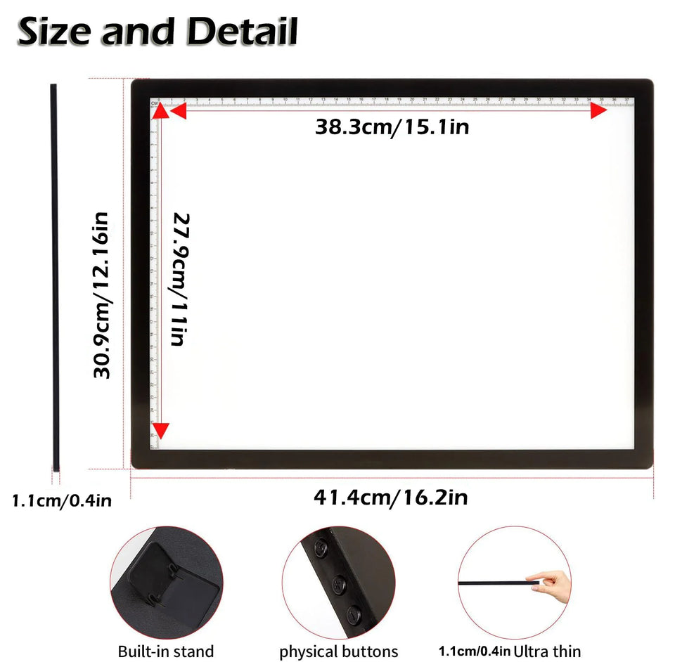 A3 Rechargeable Light Pad With Bottom Bracket, Clip and bag,3000 MAh Battery Powered Light Box For Diamond Painting,Sketching