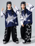 Girls Hip Hop Star Sweatshirt Vest Joggers Pants Boys Cool Streetwear Clothes Set Kids Children Jazz Street Dance K-pop Costumes