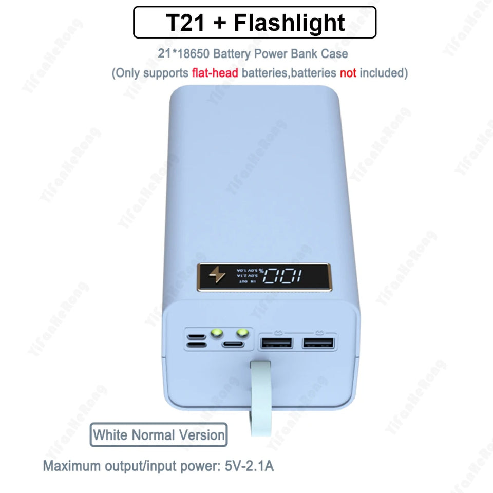 DIY Shell Case 18650 Battery Storage Box Holder USB 21*18650 Power Bank Battery Box Support Quick & Wireless Charger