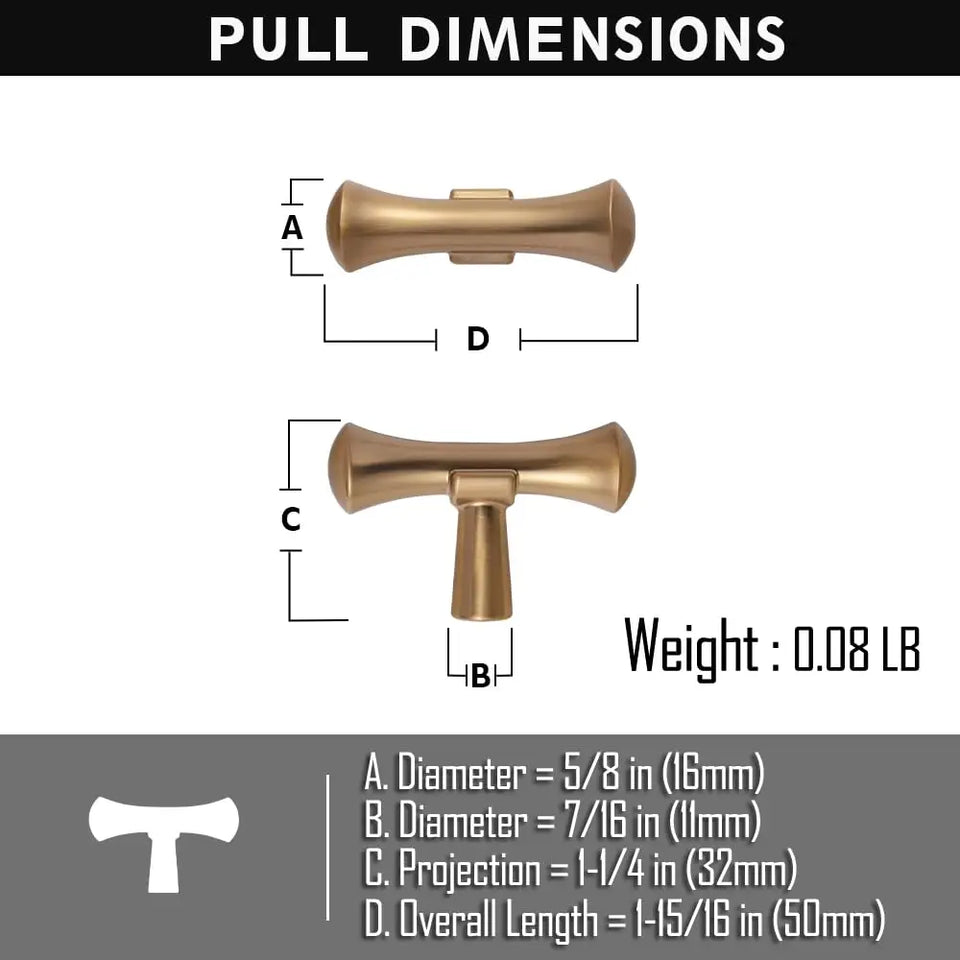 Goo-Ki Antique Brass Stainless Steel Cabinet Handles T Bar Knobs Modern Drawer Pulls for Kitchen Cabinet Hardware for Bedroom
