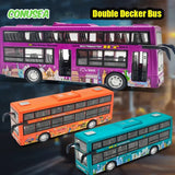 Children Inertia Pull Back Vehicles Toy Double Decker Sightseeing Bus Open Door Lights Music Die Cast Vehicles Toys for Boys