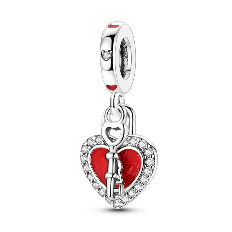 Red Series 925 Sterling Silver Koi Firecracker Dragon Heart Mushroom Coffee Machine Charm Fit DIY Bracelet Necklace Niche Gifts