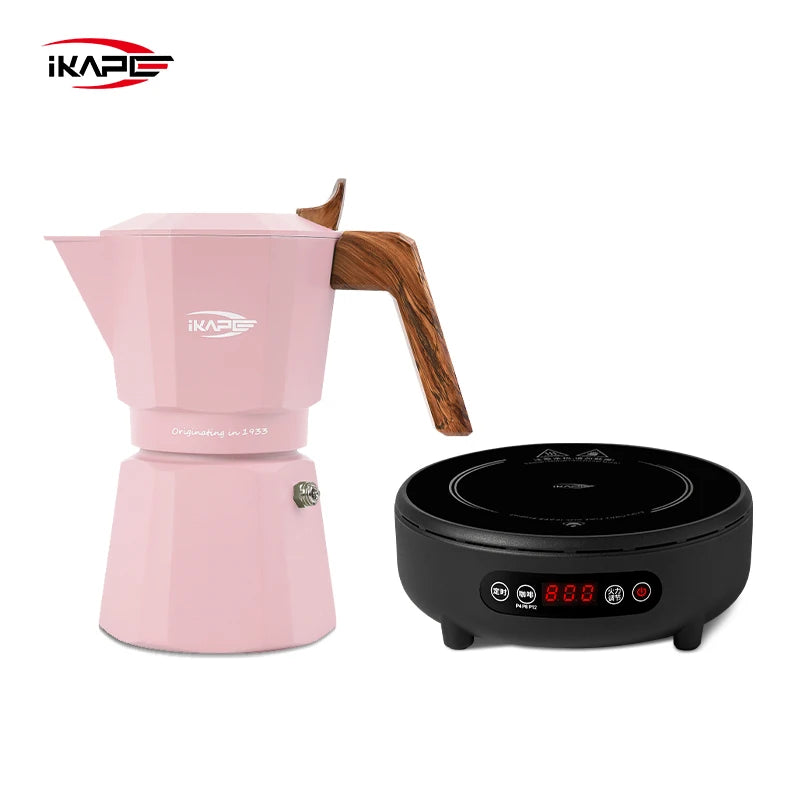 IKAPE Espresso Moka Pot and infrared ceramic hob Set,220V With Temperature Control Stovetop Espresso Machine For Coffee Lover