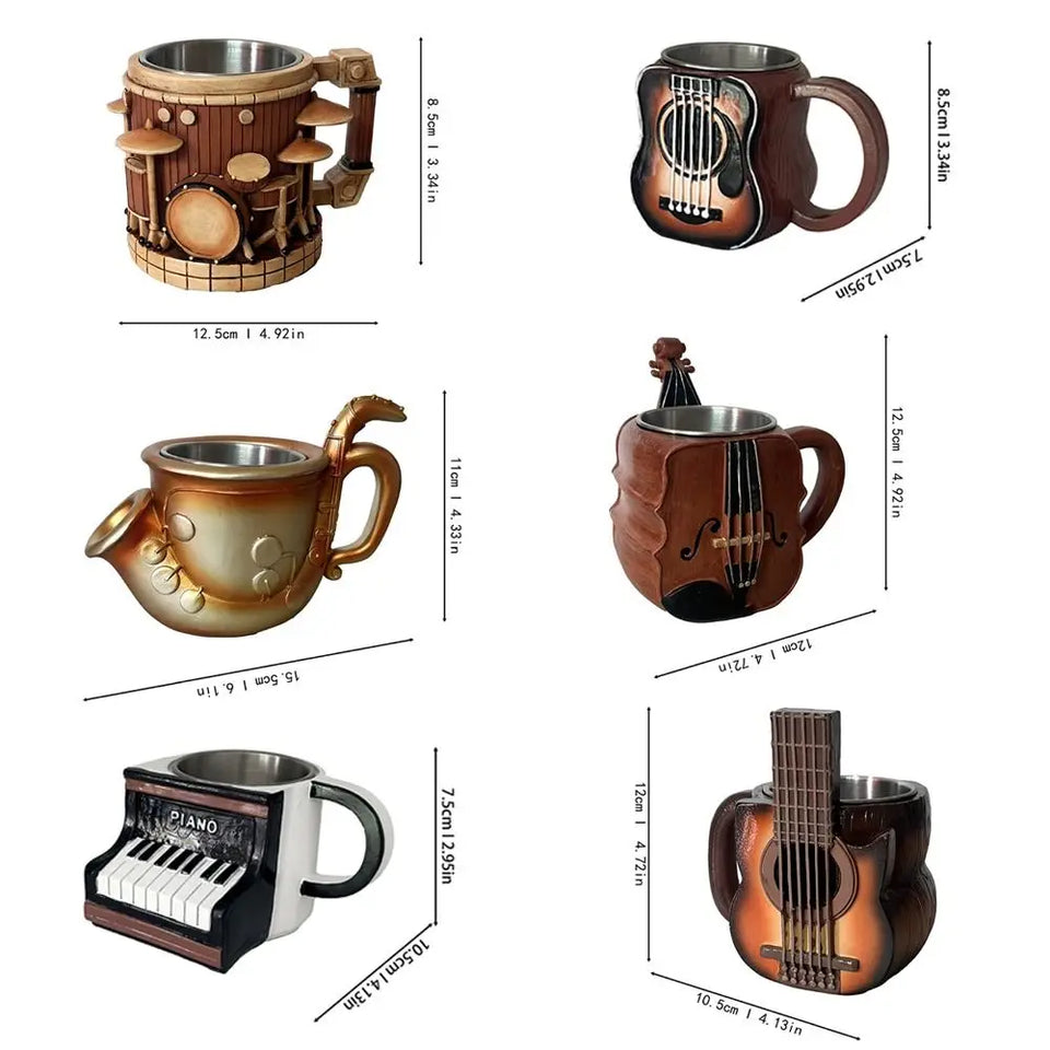 Resin Musical Instrument Coffee Mug Guitar Pattern Handcrafted Coffee Cup Durable Guitar Shaped Coffee Cup for Home Kitchen