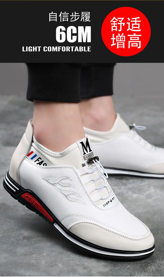 2024 Autumn New Casual Shoes For Men Fashionable Inside Increased High 6cm Lazy Shoes Rubber Shoe Sole Polyamide Leather Shoe