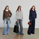 TOYOUTH Women Hoodies Sweatshirt 2025 Autumn New Contrasting Color Embroidery Splicing Hooded Pullover Tops