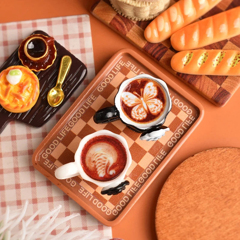 3pcs/set Miniature Dollhouse Rose Coffee Cup Drinks Kitchen Food For Doll Accessories Girl Toy