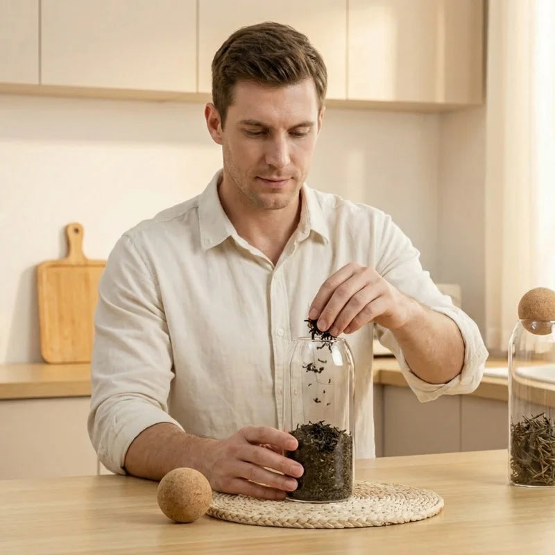 Four size spherical cork transparent glass sealed cans, suitable for storing coffee beans/tea leaves and kitchen storage