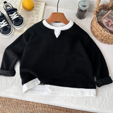 Boys' Casual Loose Cotton Long Sleeve Sweatshirt Grid Pullover Shirt 6-14 Years Spring Autumn Fashion Fake 2 Piece Top for Kids